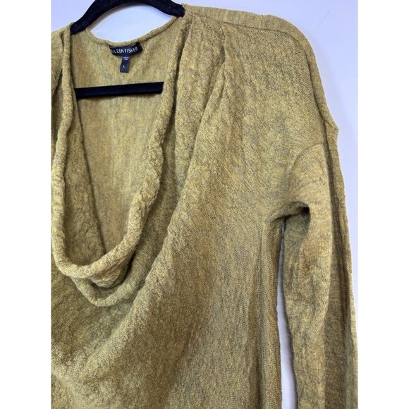 Eileen Fisher 100% Alpaca Wool Cowl-Neck Green Yellow Tunic Sweater Large - Picture 9 of 11